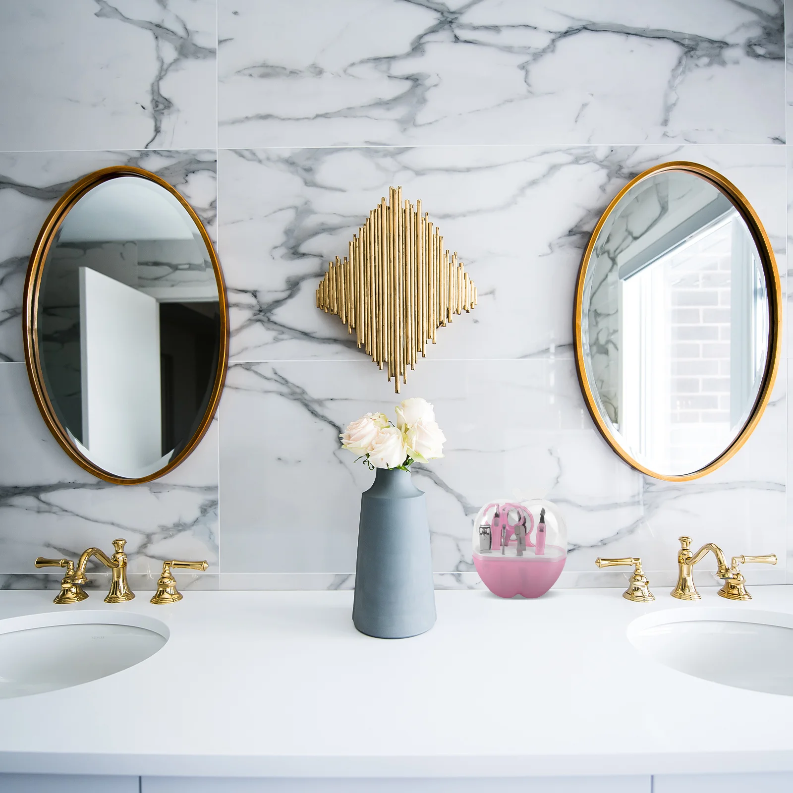 Kit tagliaunghie 8 in 1 Set rosa Forbici per sopracciglia in acciaio inossidabile Specchio Strumenti per manicure Unghia da viaggio all'aperto