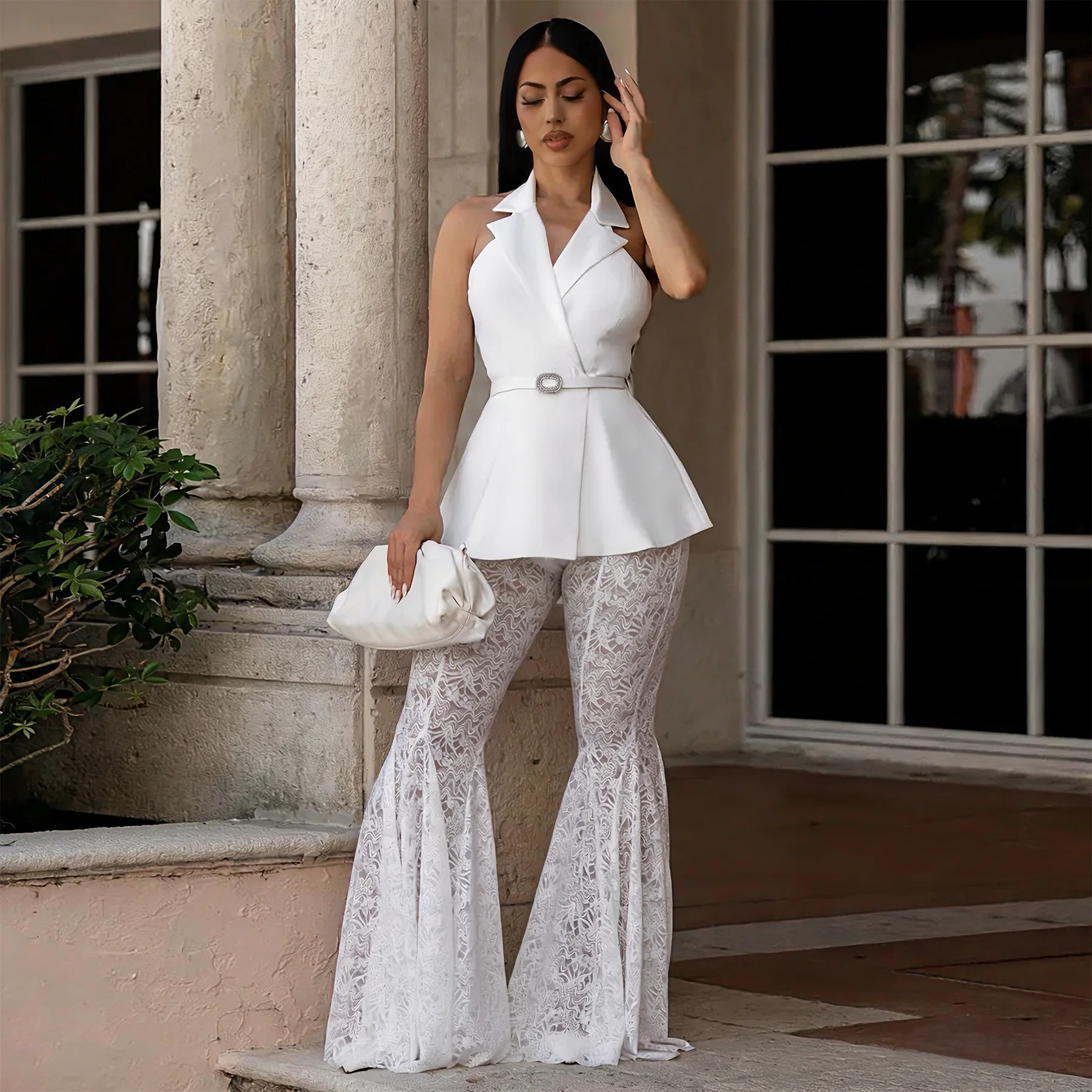 Ensembles élégants de blazers et capes sexy 2 pièces avec pantalon, tenues de luxe pour femmes été 2026, ensemble 2 pièces en dentelle avec pantalon et short