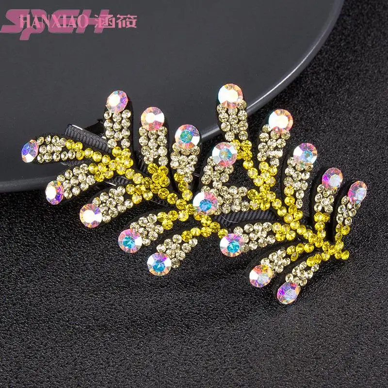 New Crystal Hairpin Fairy with Diamond Leaves Simple Temperament Spring Clip Horsetail Clip Hair Card Korea High-grade