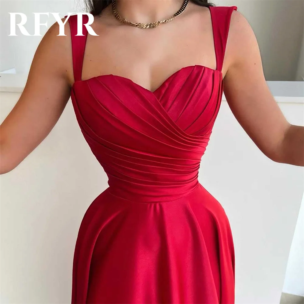 RFYR Red Evening Gown A-line Sweetheart Prom Dress Spaghetti Strap Pleats Stain Evening Dress with Side Slit robes de soirée