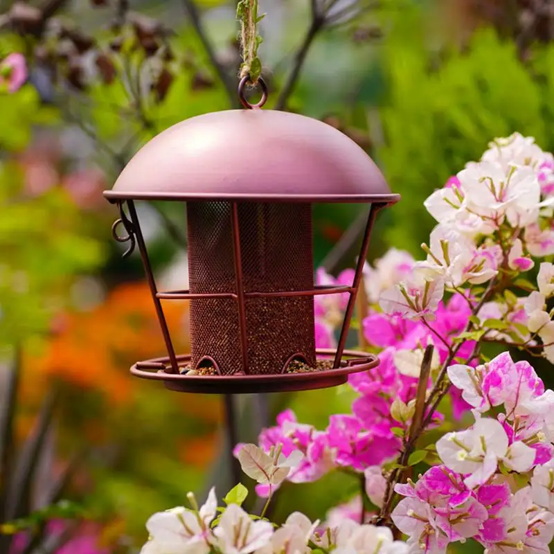 

No Squirrel Bird Feeder Hangable Bird Feeder 4 Ports Round Roof Outdoor Decoration For Balcony Garden Backyard Yard Use