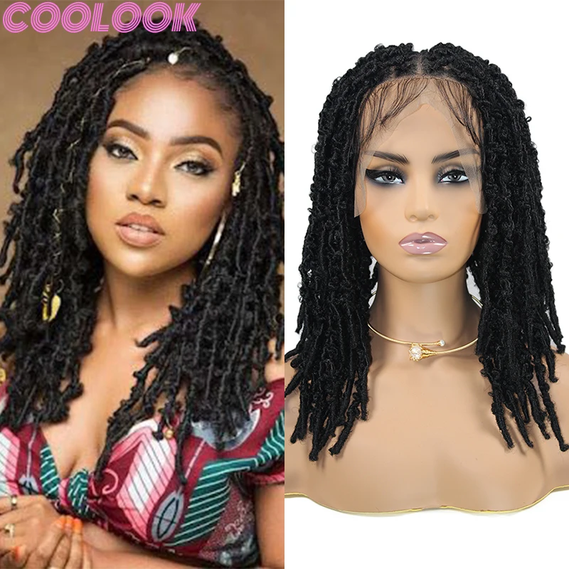 

Synthetic Full Lace Box Braided Wigs 16 Inch Butterfly Locs Short Bob Lace Frontal Braids Wig Distressed Looped Twist Braid Wigs