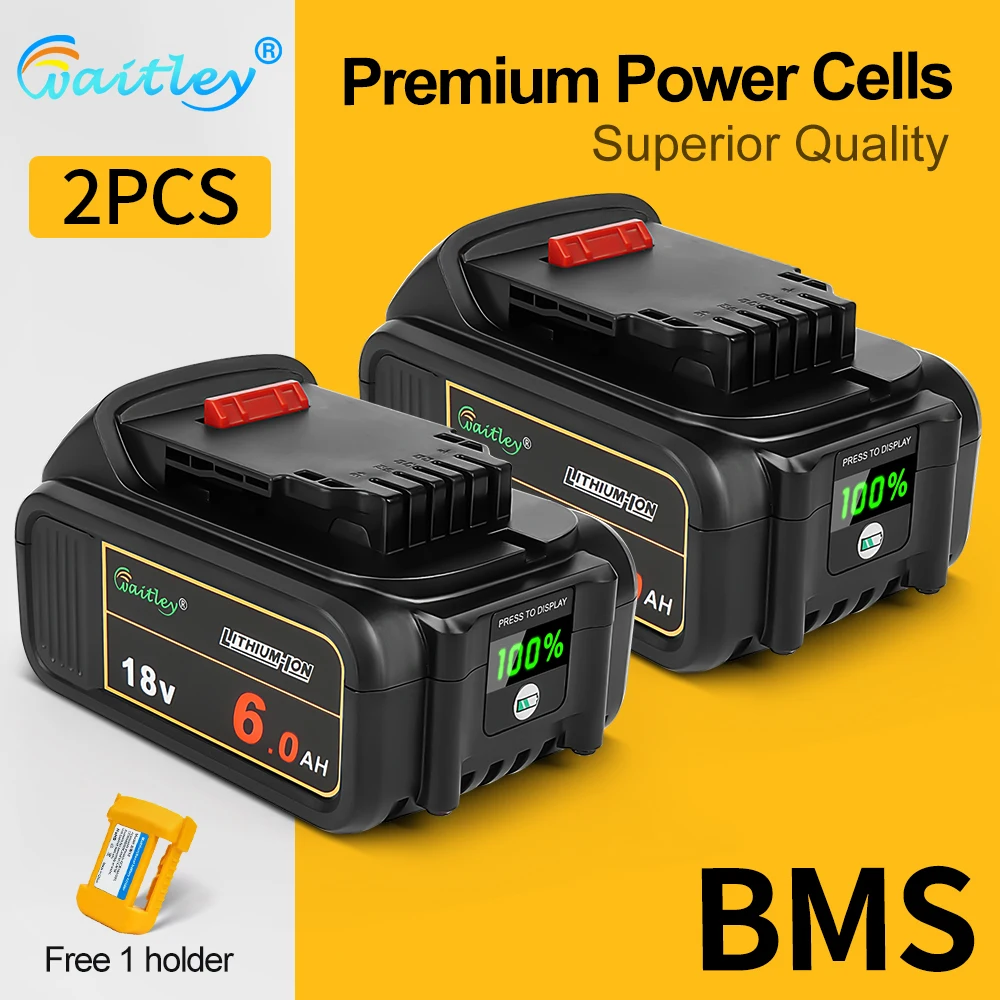 Batterie Waitley 6Ah Compatible avec les outils électriques Dewalt 18V 20V DCB184 DCB200 accessoires rechargeables batteries Lithium-ion