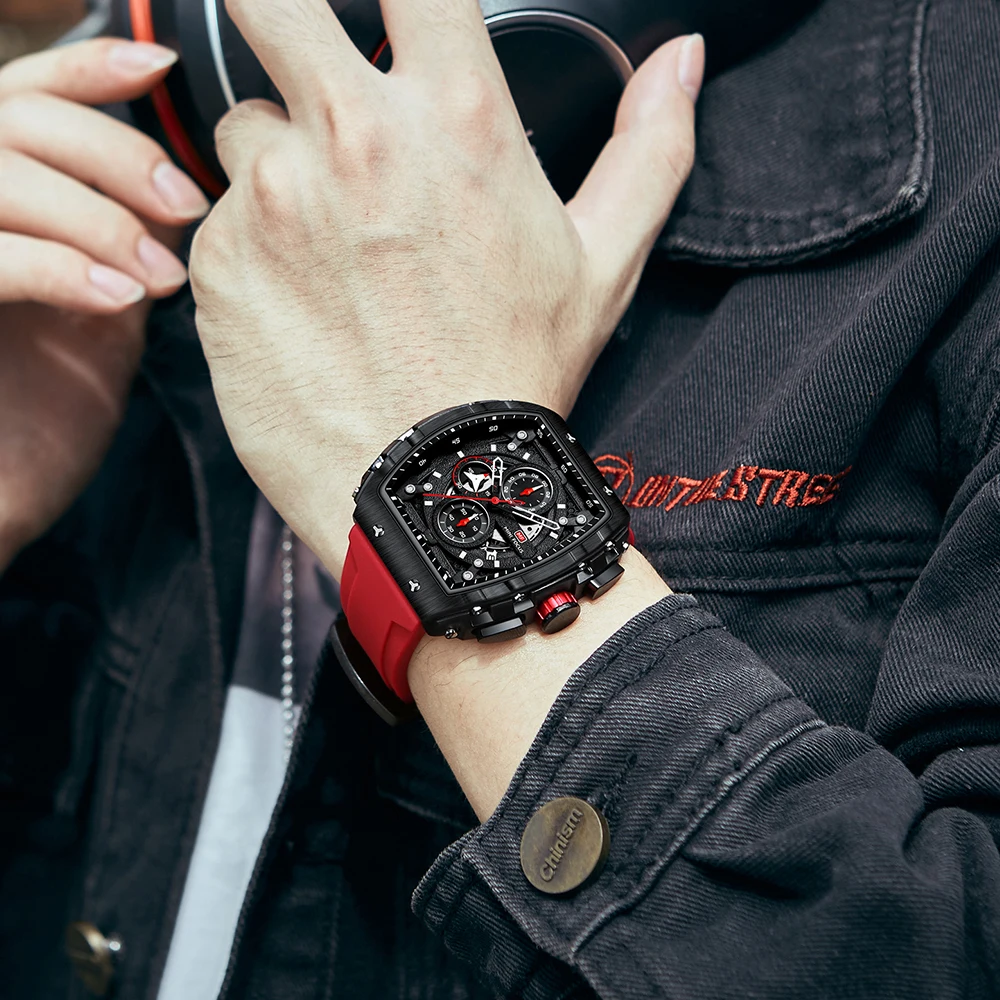 MINI FOCUS Men Quartz Watch Creative Unique Outdoors Sports Chronograph Date Silicone Strap Barrel Shape Male Watches