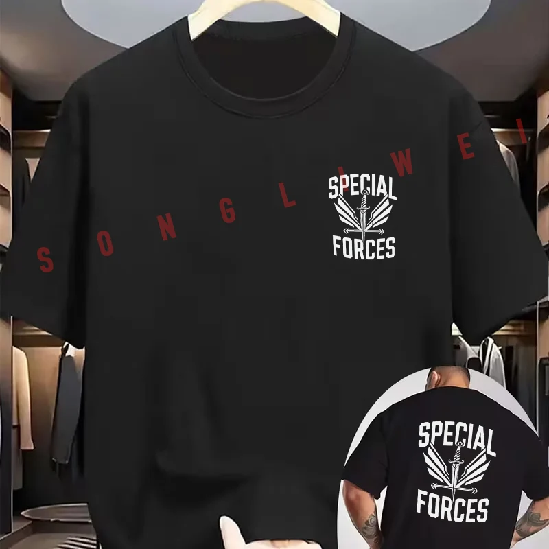SPECIAL FORCES Tactical Design Motorcycle Double-Sided Print T-Shirt Summer Men Short Sleeve O-neck Casual Tops Tee