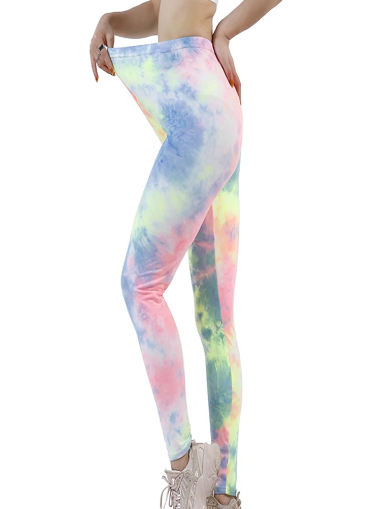 Cuhakci novo esporte de fitness verão tie-dye impresso leggings mulheres cintura alta calças elásticas calças 2022 primavera magro jogging