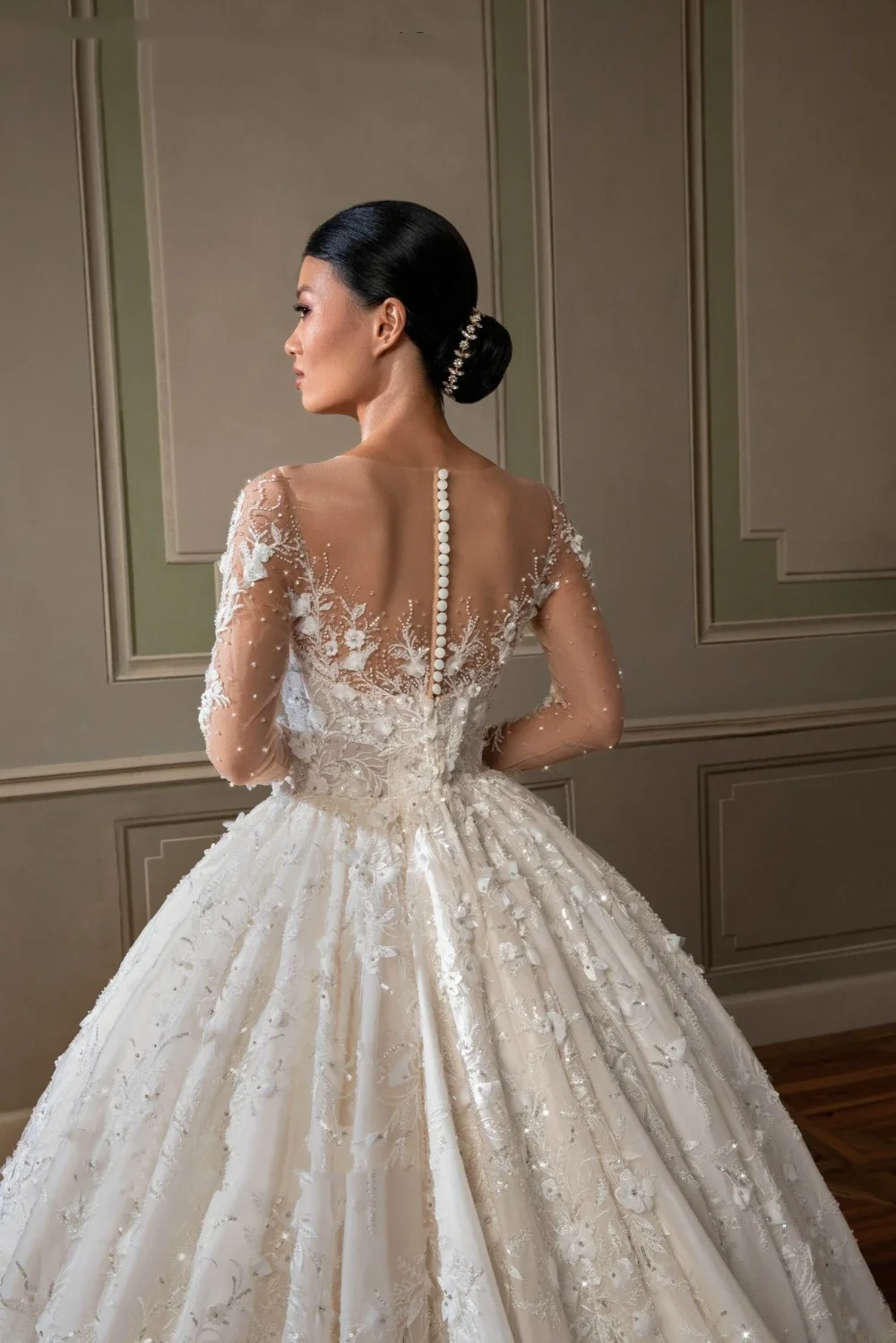 Flavinke Customized Elegant Charming A Line Wedding Dresses Long Sleeve Scoop Lace  Applique Beading Bridal Gown Robe De Mariee