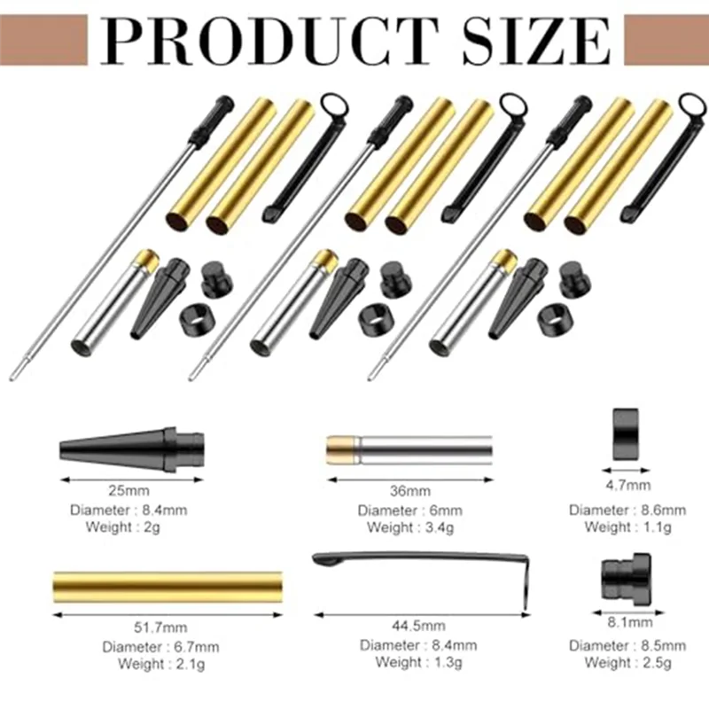 JABS-10 قطعة مجموعات أقلام للخشب تحول 7 مللي متر Slimline Pen Twist Kit مع عبوة مخرطة تحول الإمدادات