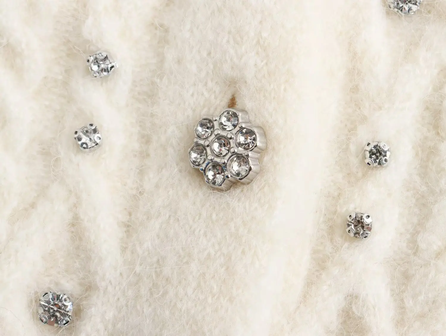 Dave&Di French Fashion Women's Elegant White Knitted  Beaded Jacket Casual Single Breasted Cardigan Women