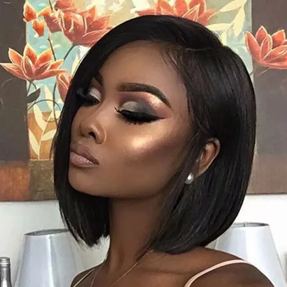 

180% Density Bob Wig Straight Lace Front Human Hair 13x6 HD Transparent Bob Human Hair Wig Pre Plucked For Women Natural Color