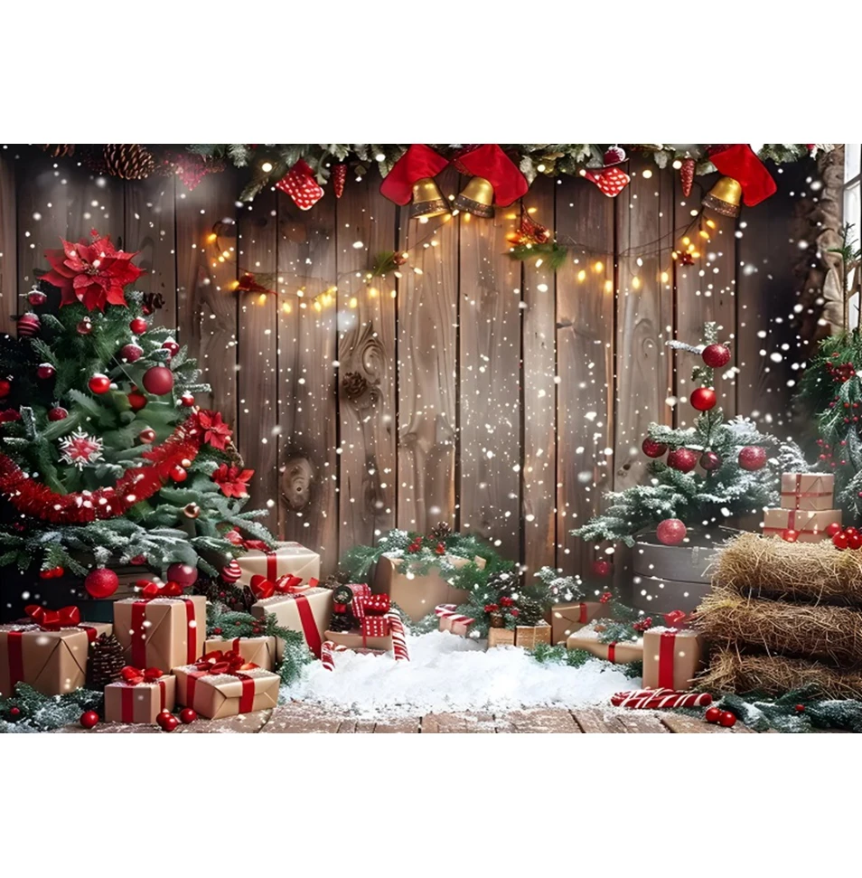 عيد الميلاد صورة خلفية الخشب جدار الطابق الثلوج شجرة عيد الميلاد الهدايا أجراس الشتاء طفل عيد ميلاد التصوير خلفية ديكور استوديو الصور #2