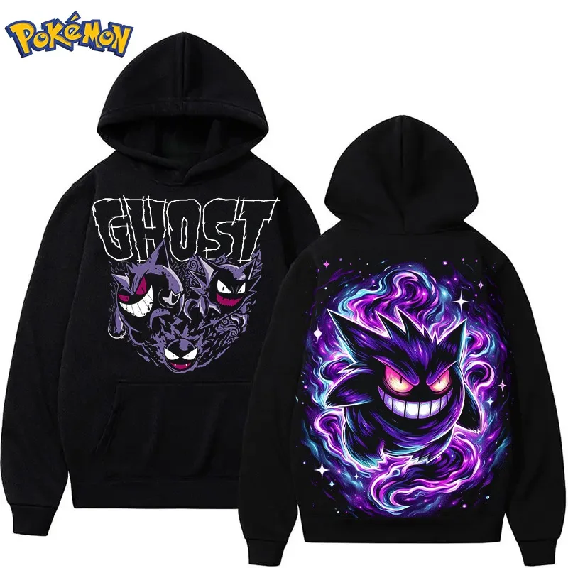 Cartoon Pokémon Gengar Bedruckter Baumwoll-Hoodie für Männer und Frauen Herbst und Winter Neues Y2K Harajuku Großes lässiges Pullover-Top