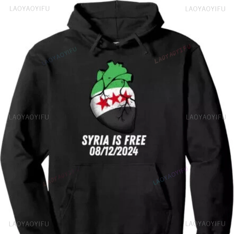 2024 Heart Decorated with The Flag Syria Pullover Hoodie Woman Man Autumn and Winter Classic Drop Shoulder Printed Warm Hoodies