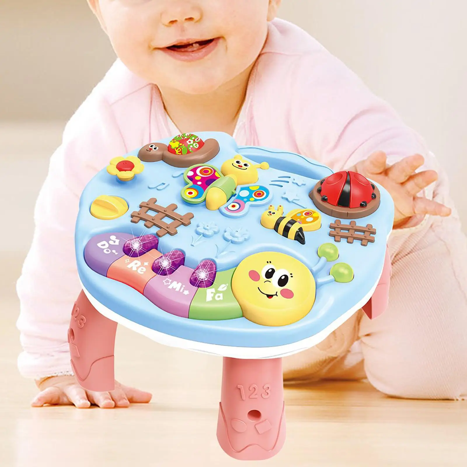 Activity Table Center Toys Portable Montessori Toy Musical Learning Table with Lights Sound for 1 2 3 4 Year Baby Toddler Infant