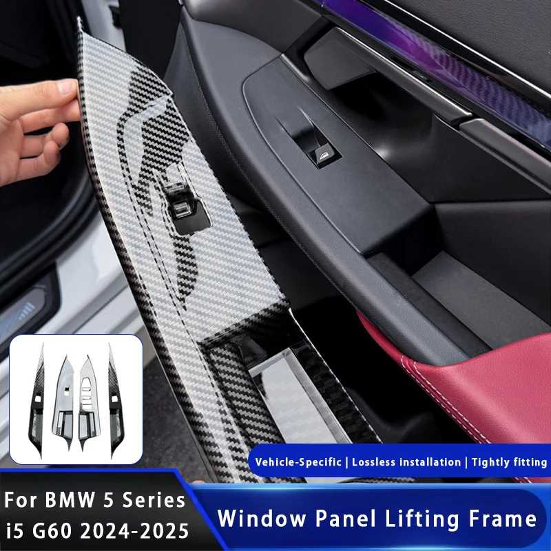 LHD Car Door Window Lifting Switch Panel Frame Trim Sticker Car Door Button Frame Trim Cover For BMW 5 Series i5 G60 2024-2025