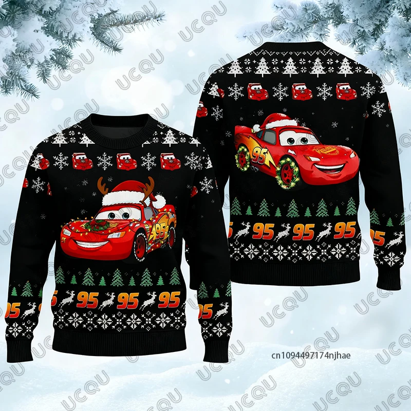 2026 The Cars Lightnight Mcqueen 95 سترة بغطاء للرأس مطبوعة لعيد الميلاد القبيح للرجال سترة غير رسمية بأكمام طويلة ملابس علوية للأزواج كبيرة الحجم #5