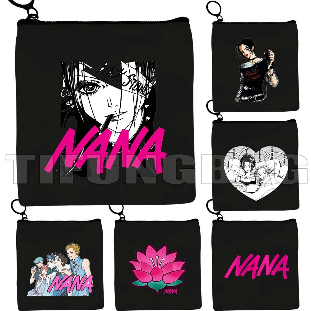 NANA Anime Manga Nana Osaki y Ren Honjo flor de loto tatuaje lienzo monedero bolsa pequeña bolsa de almacenamiento de llaves cuadrada cartera bolsa