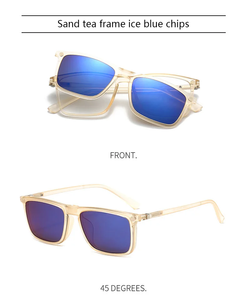 Transparente Damen-Sonnenbrille mit quadratischem Rahmen, 6-in-1-Brille mit magnetischem Clip, polarisierte Nachtsichtbrille für Herren – Detail 24