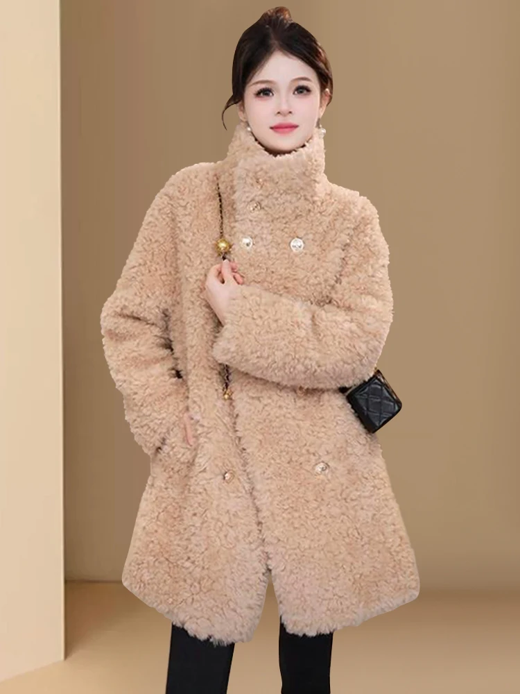 

Korean Style Double Buttoned Fur Coat Women's Winter Warm High-End New Cotton Jacket Rich Girl Fashion Trend Short Outerwear
