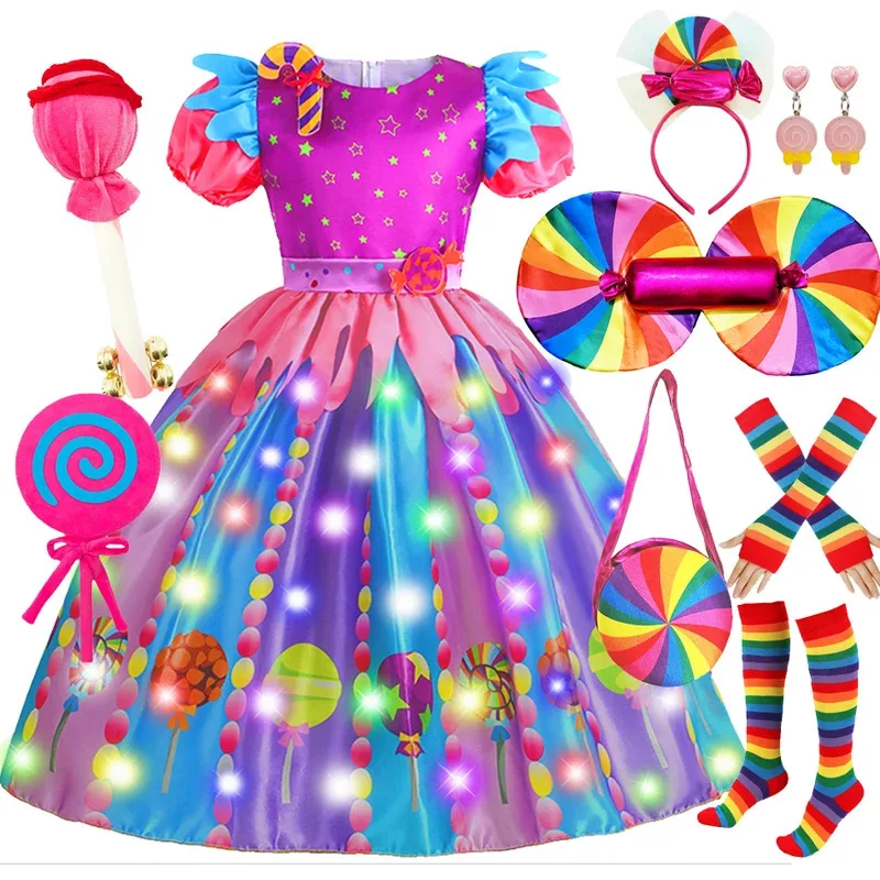 

Purim Festival Kids Sweet Lollipop Candy Dress Girls Carnival Party Halloween Birthday Costumes Fancy Children Wedding Clothing