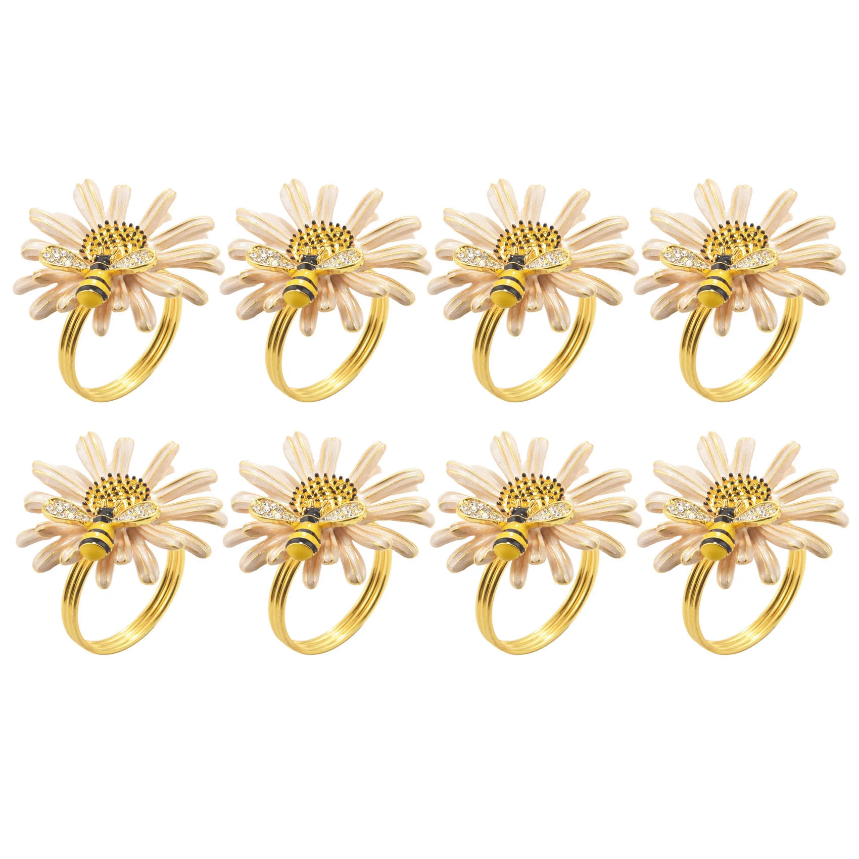 Daisy Flower Napkin Rings,Metal Bee Napkin Holders for Wedding or Daily Use,Beautiful for Your Dinner Table Decor