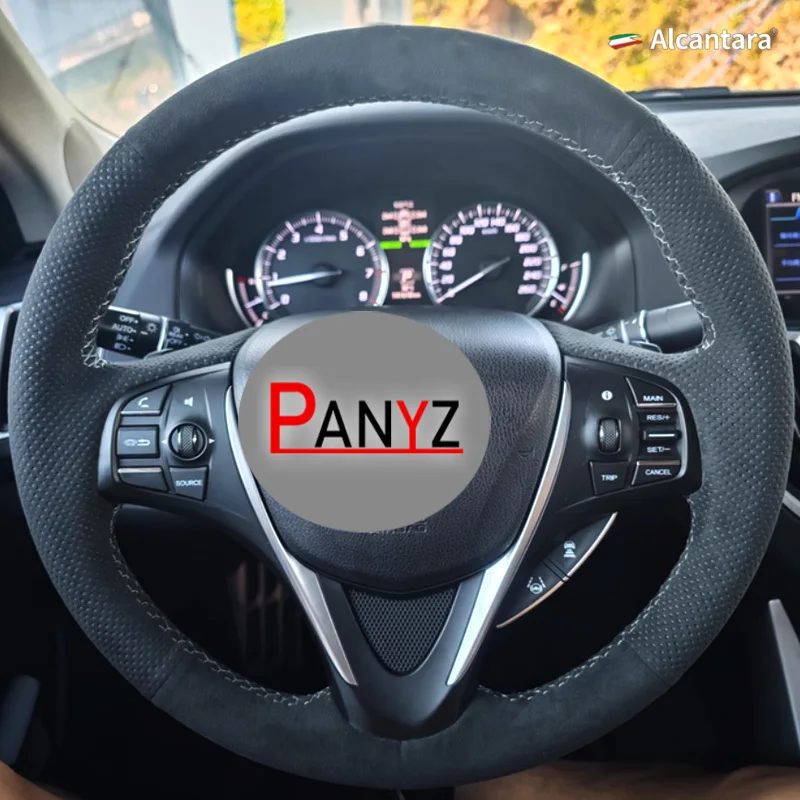 Hand Stitched Black Perforated Suede Leather Car Steering Wheel Cover for Acura Tlx  Tlx-l 2016 2017 2018 2019 2020