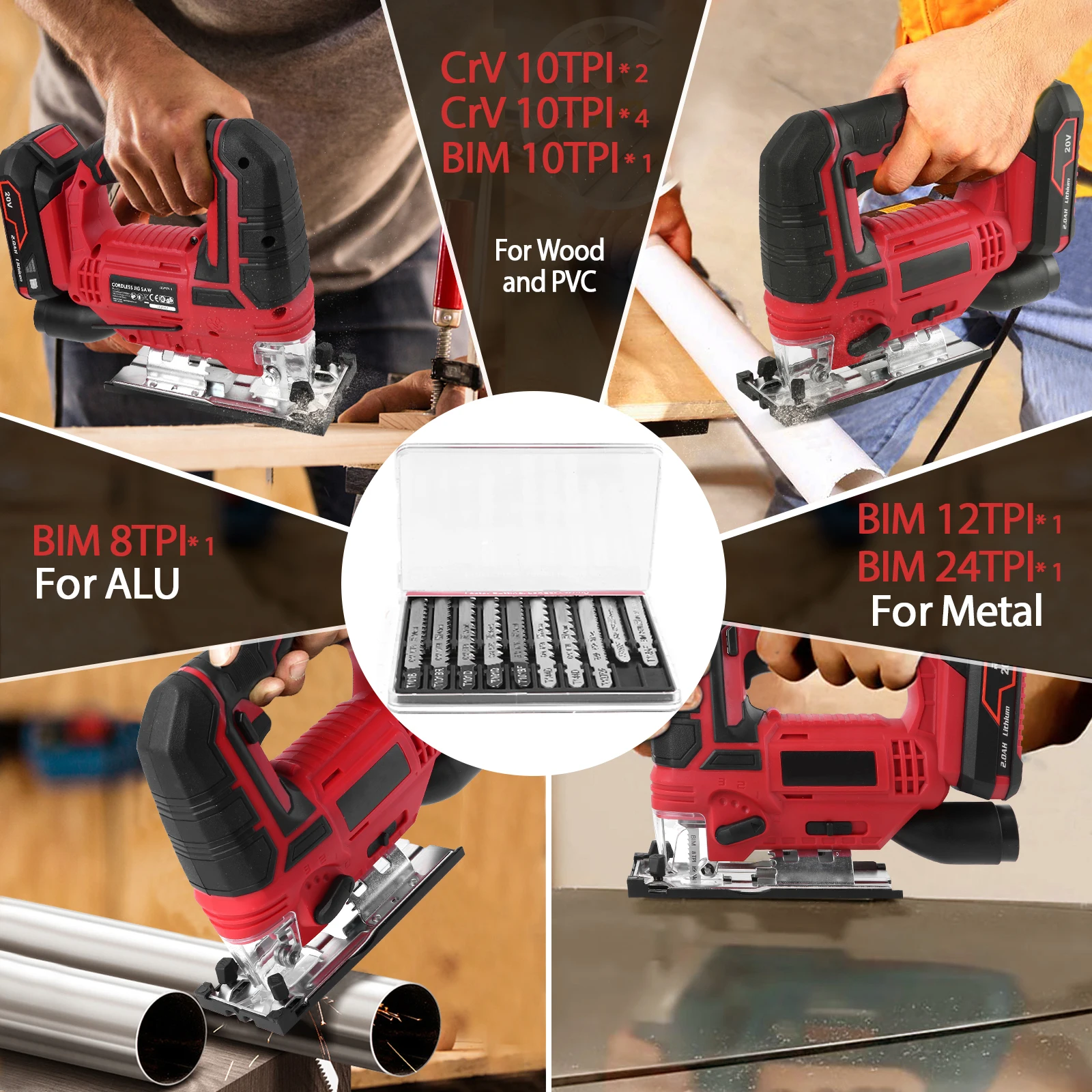 20V Cordless Jig Saw Kit 2000mah Lithium Battery Outdoor Electric Jigsaw Adjustable Speed Scroll Saw Woodworking Power Tool