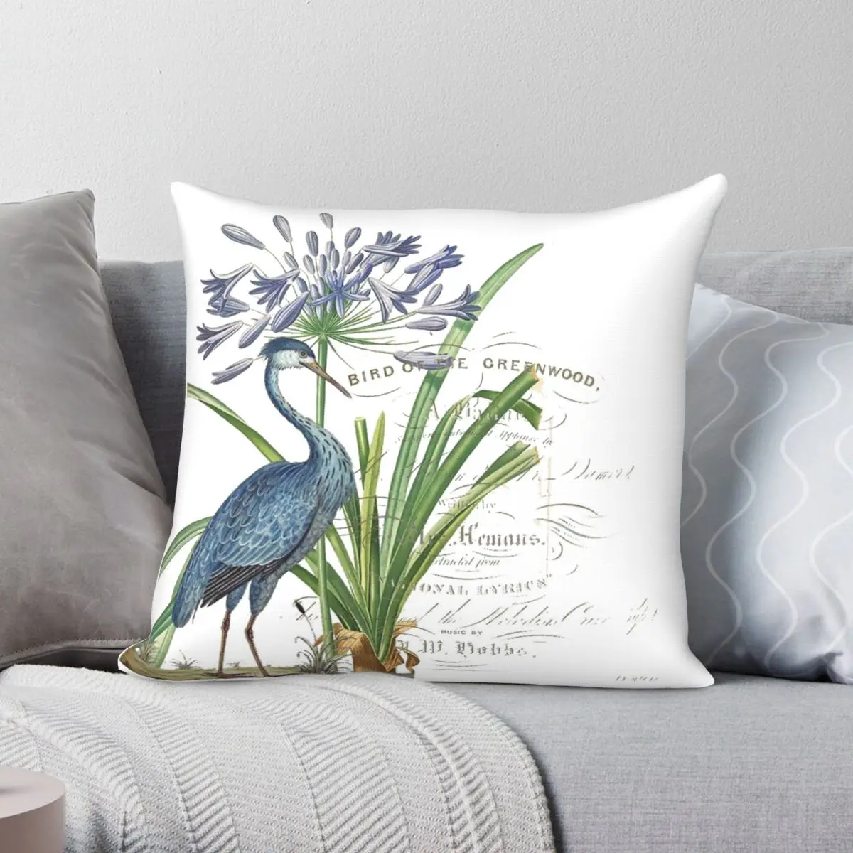 The Blue Heron Promenade Pillowcase Polyester Linen Velvet Printed Zip Decor Throw Pillow Case Bed Cushion Cover