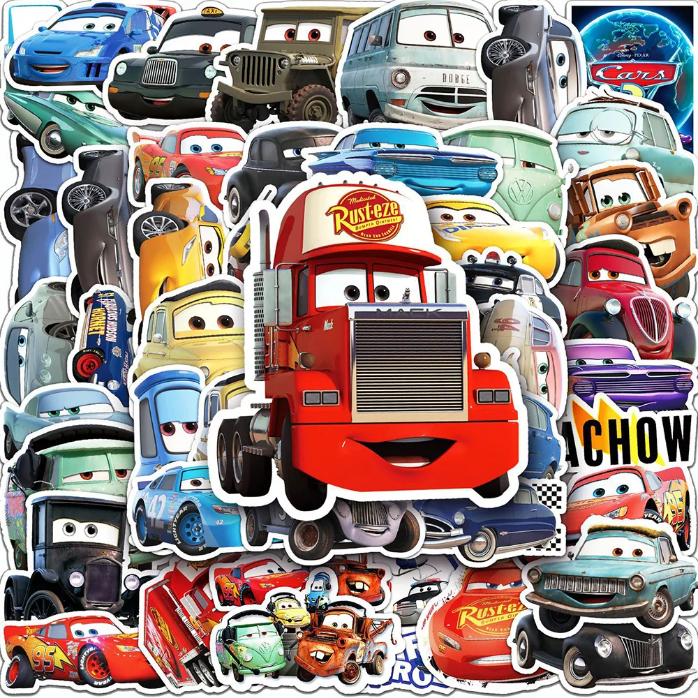 Disney-pegatinas de dibujos animados de Cars para niños, calcomanías de película Lightning McQueen, Anime, guitarra, portátil, teléfono, calcomanía