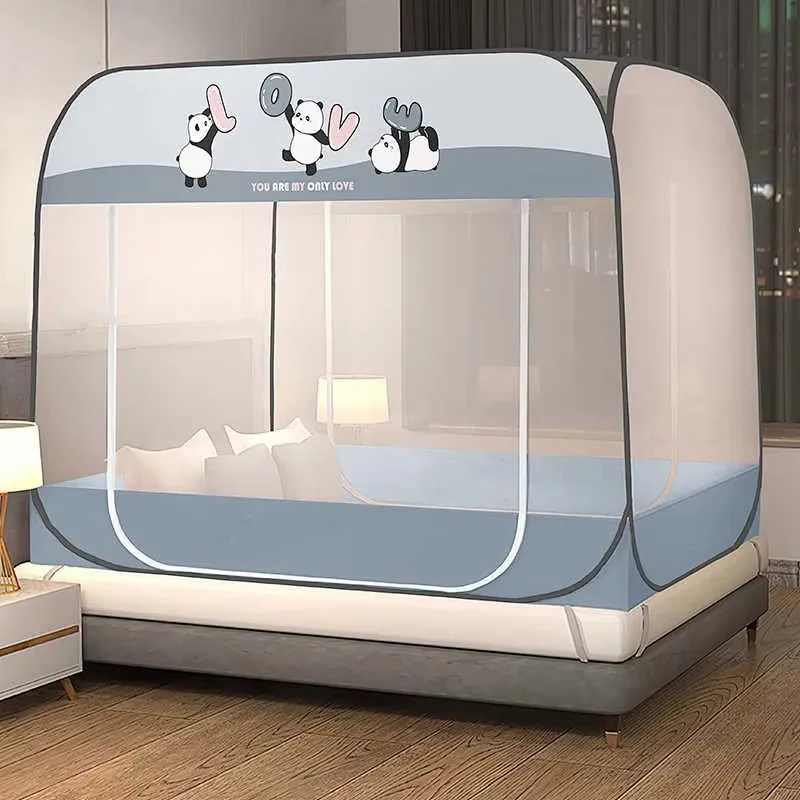 Cartoon Style Home Yurt Mosquito Net No Install Foldable Full Bottom Anti-fall Mosquito Net Large Space Square Top Mosquito Net