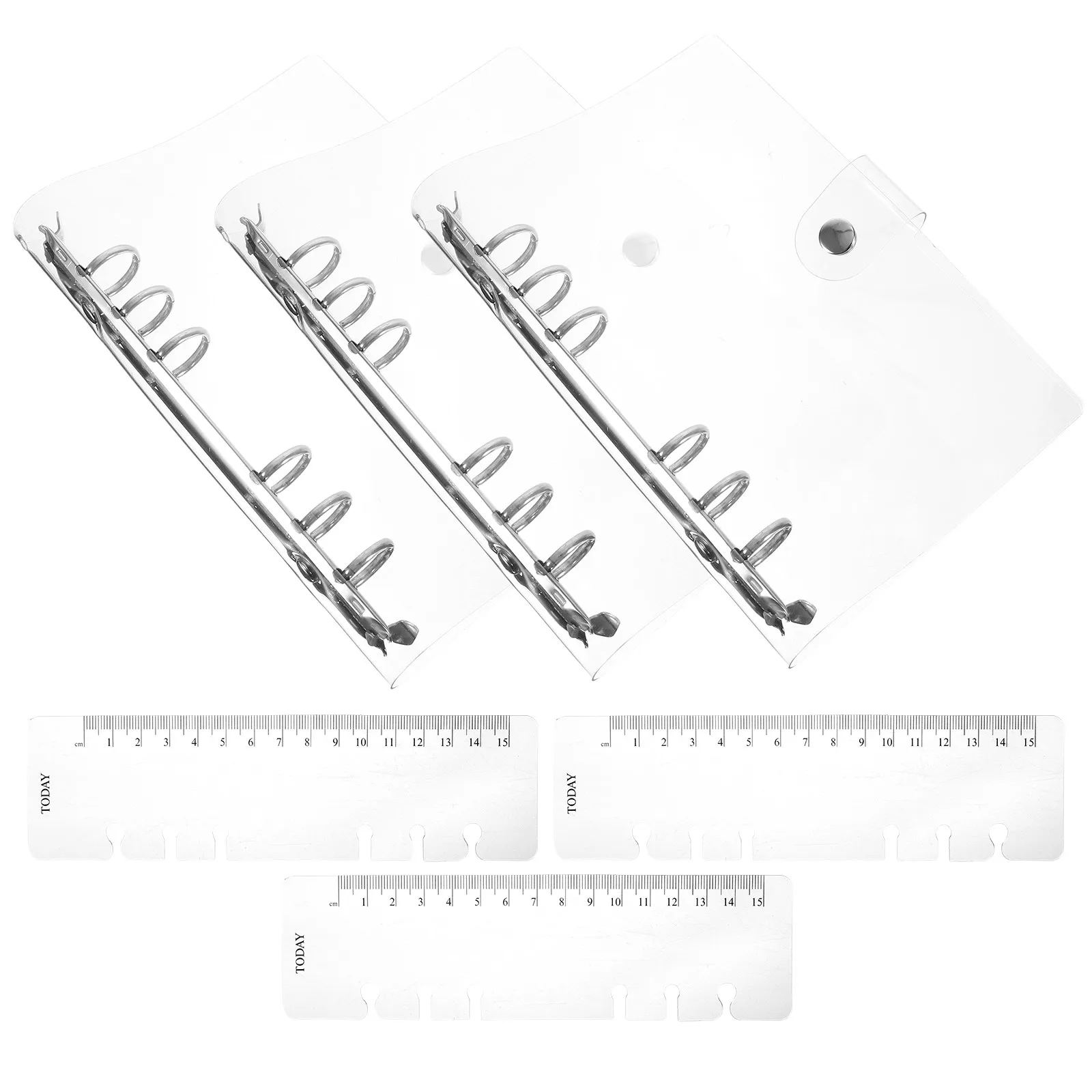 

3Pcs PVC Loose Leaf Notebook Binder Cover Clear 6-Ring Binder Shell Refillable Folder Organizer Document File Protective Case