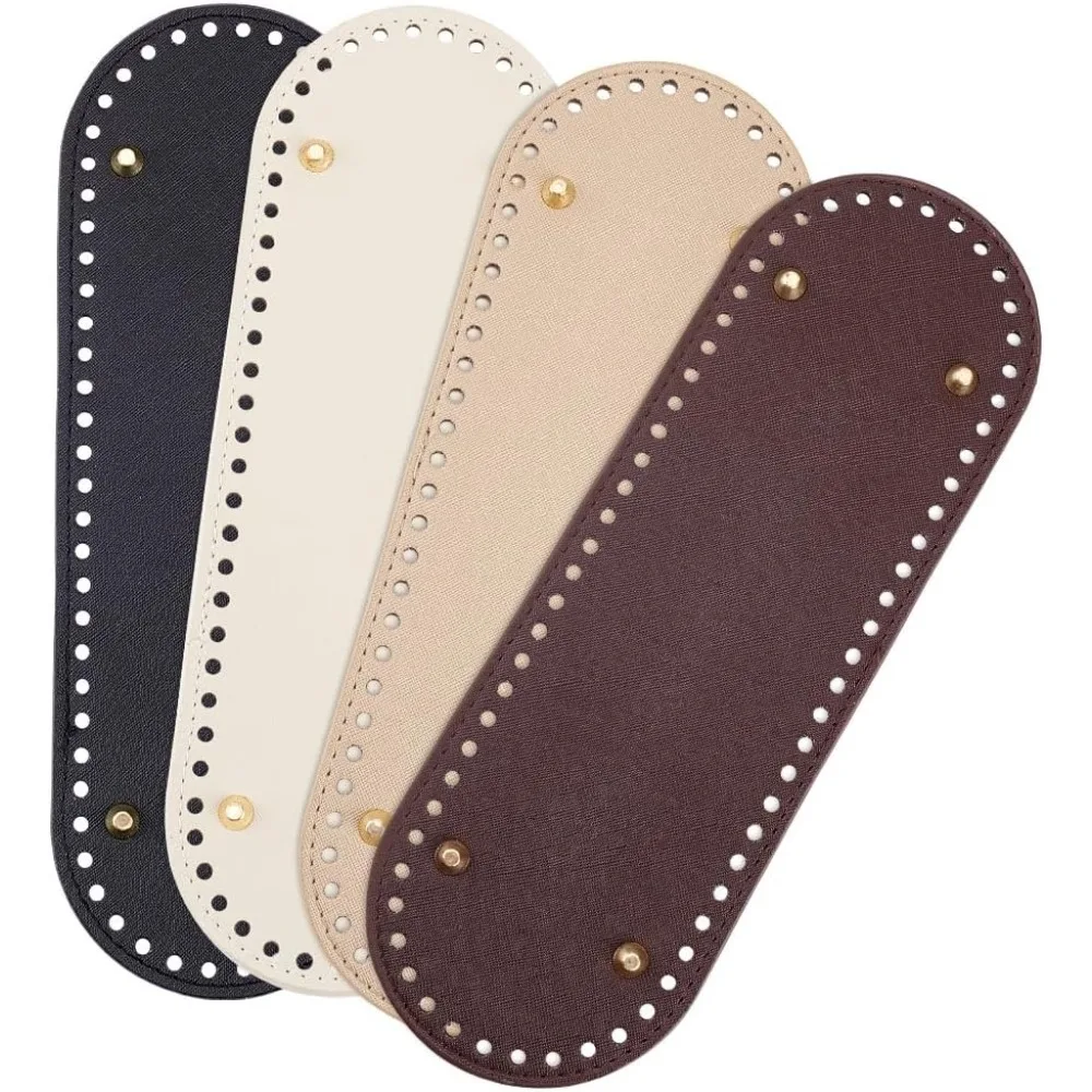 

4pcs PU Leather Bottom Shaper Pads, 4 Colors Oval Bag Bases Knitting Crochet Bottom Base Pad Purse Bottom with Holes