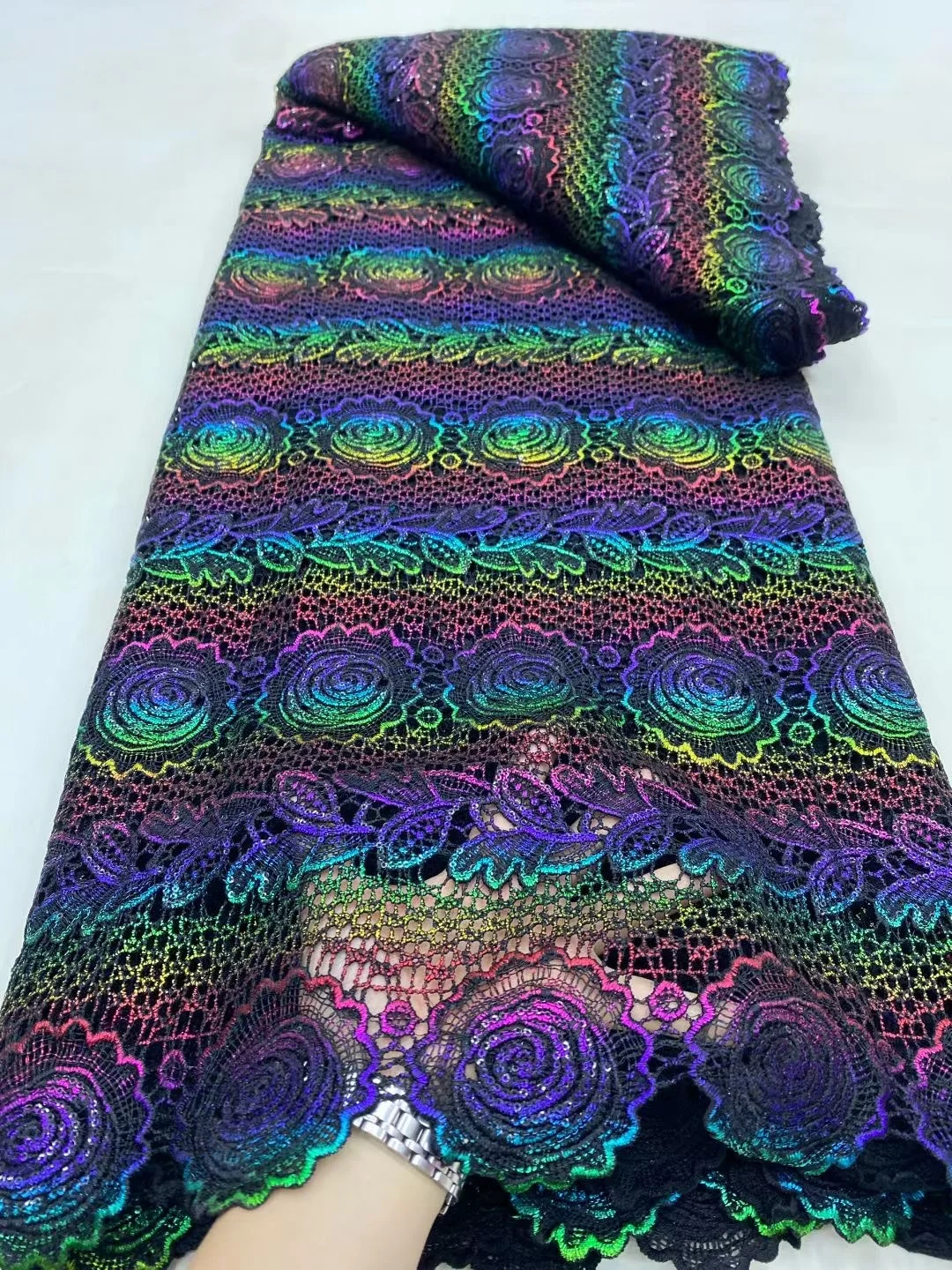 

2025 African Nigeria High-Quality Sequins Embroidery Tulle Lace Fabric Guipure Dress Beads Stone 5Yards for Wedding Party DP0451