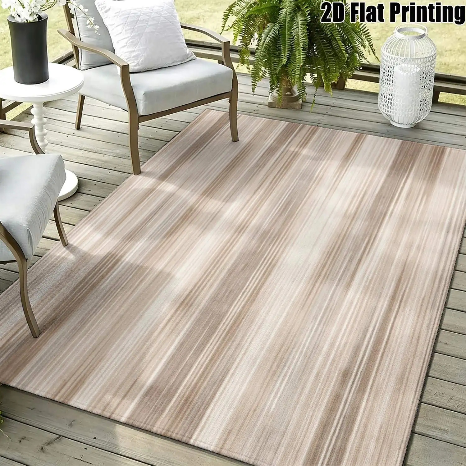 1Pc 2D Printed Beige Striped Nordic Modern Minimalist Geometric Carpet, Home Decor, Multi-Size, Machine Washable, for Entrance, Dining, Foyer, Bedroom, Living Room
