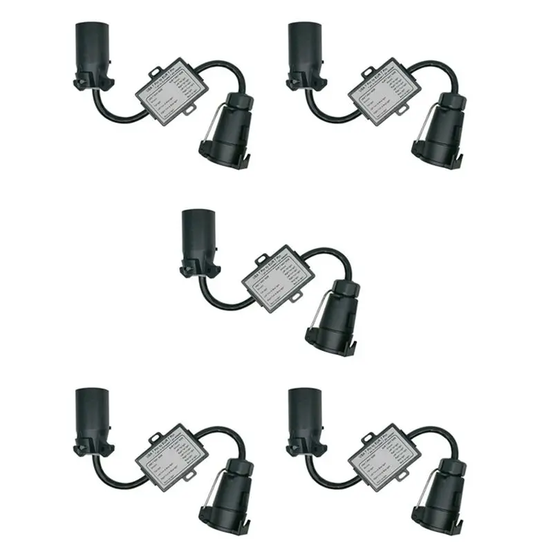 AASS-5X USA To EU Trailer Light Converter US 7-Way Blade Socket To EU 7-Pin Round Plug