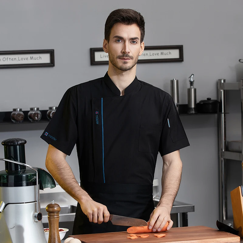 Camicia da cucina cappotto da lavoro da ristorante elasticizzato e leggero uniforme da cuoco Costume a maniche corte servizio di ristorazione vestiti di alta qualità