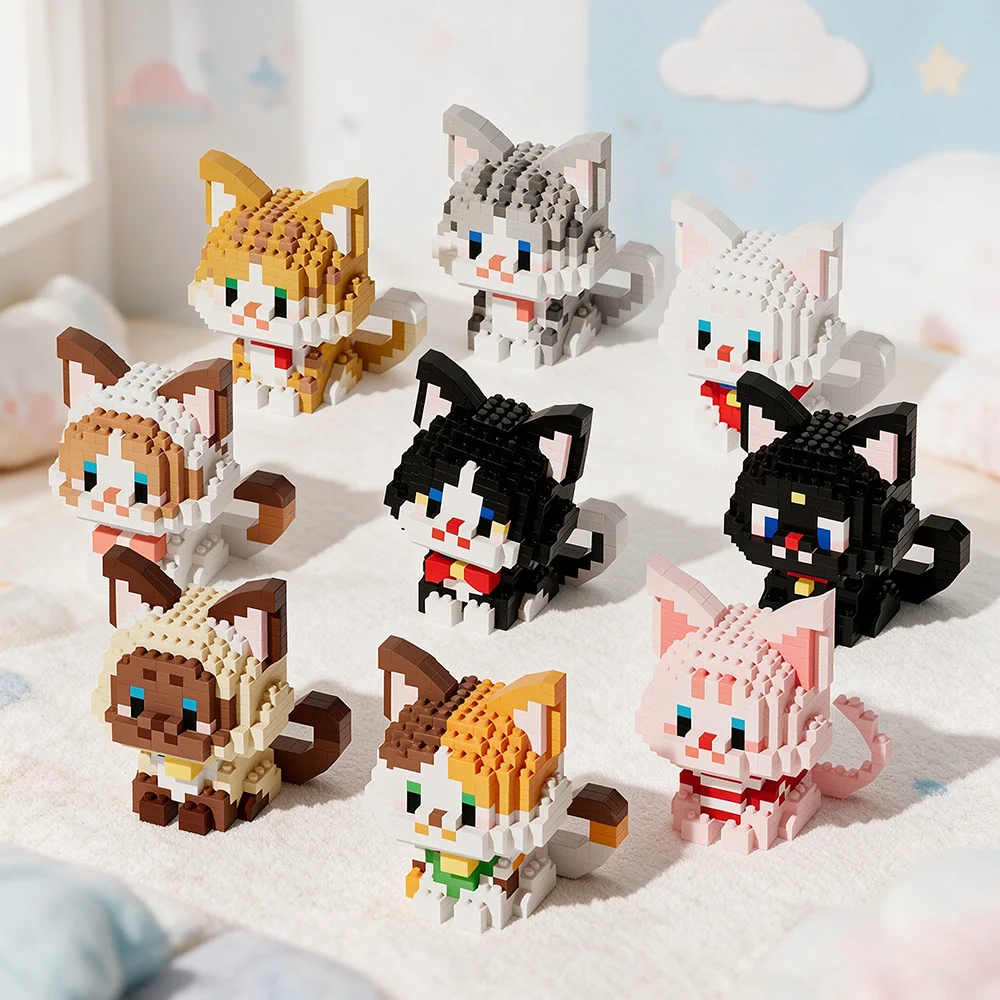 NEU DIY Niedliche Katzen-Mikrobausteine Orange Kuh Silberne Katze Film-Modell Baustein-Set Lernspielzeug für Mädchen und Kinder