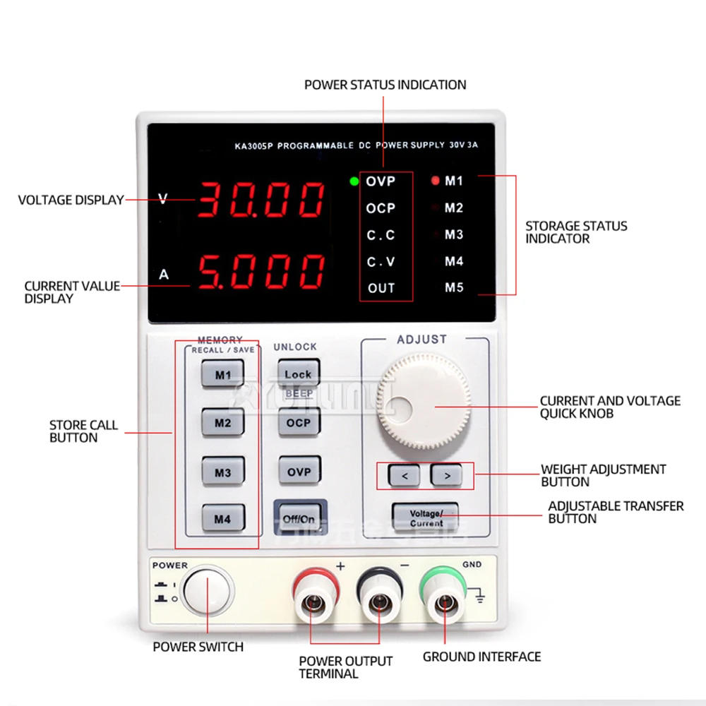 Adjustable Precision Digital Programmable Laboratory Switching DC Power Supply 30V 5A  3A 90w 150w