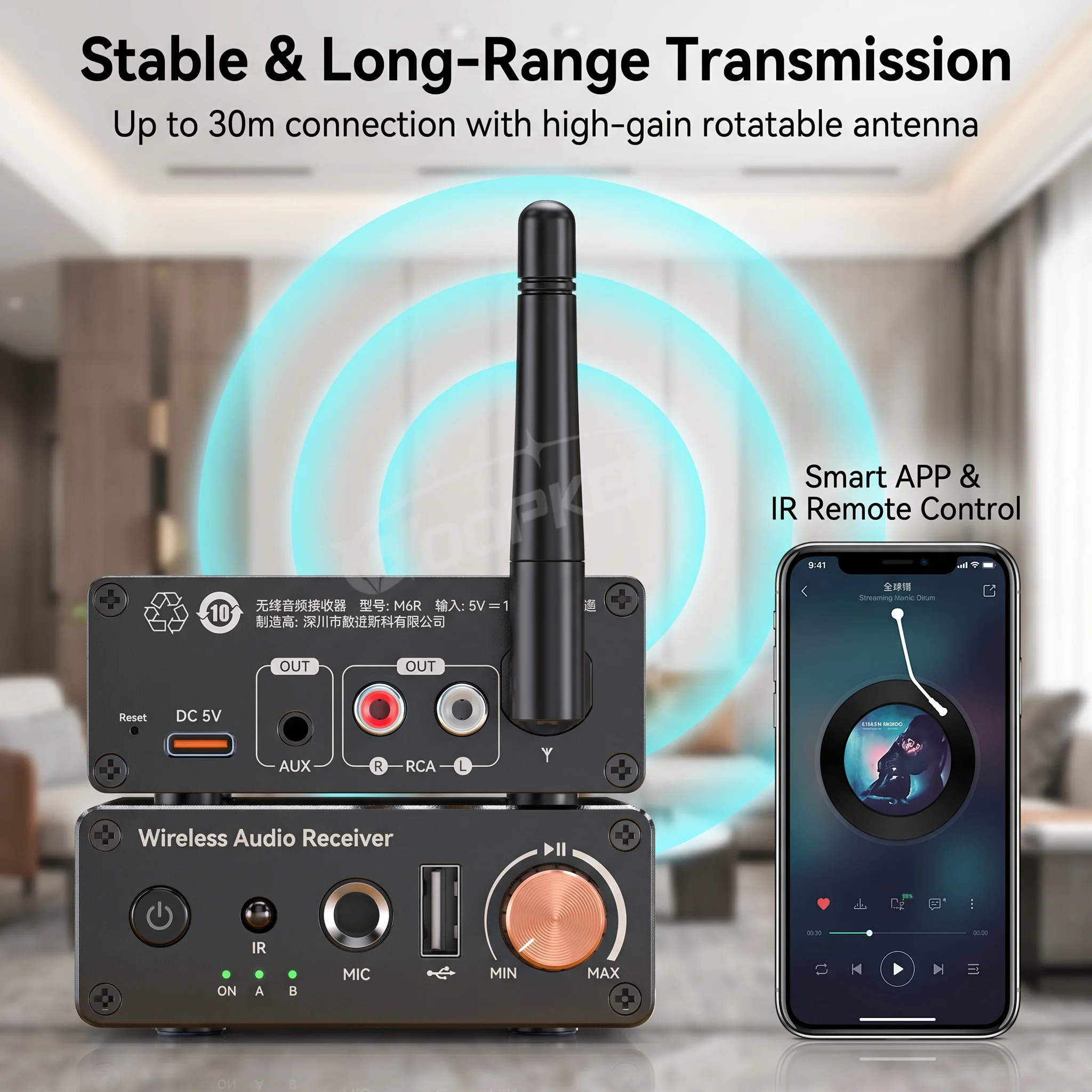 WOOPKER Bluetooth 6.0 Wireless Audio Receiver Transmitter 3.5mm AUX RCA USB Adapter With IR Remote Control For PC TV Car Speaker