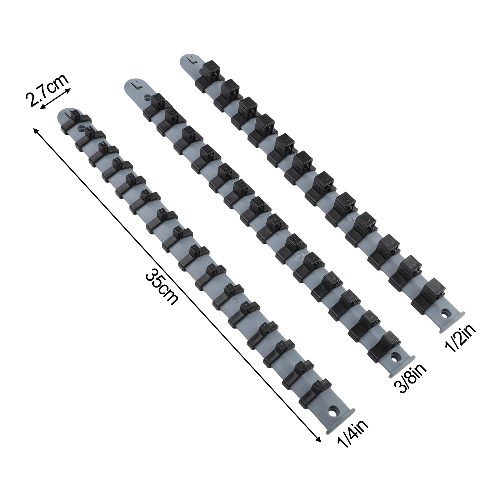 1/3pcs Plastic Socket Tray Rail Rack Set For 1/4 3/8 1/2 Inch Drive Sockets Wall Mount Storage Organizer For Garage WorkshopTool
