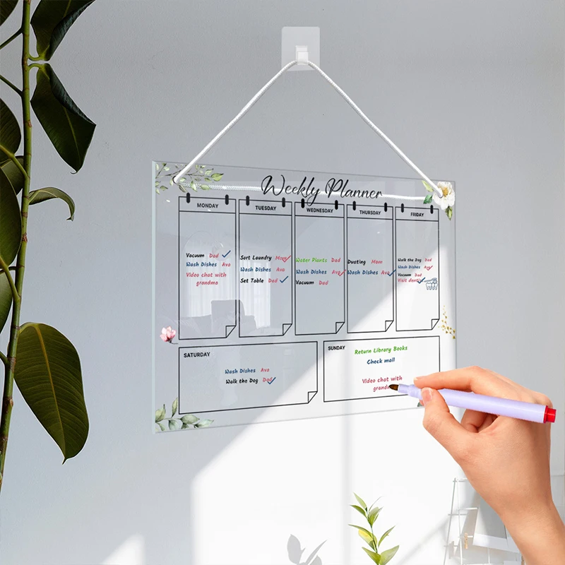 Transparent Acrylic Note Message Board Creative Monthly Weekly Planner Calendar Notebook Wall Hanging Erasable Whiteboard Decor