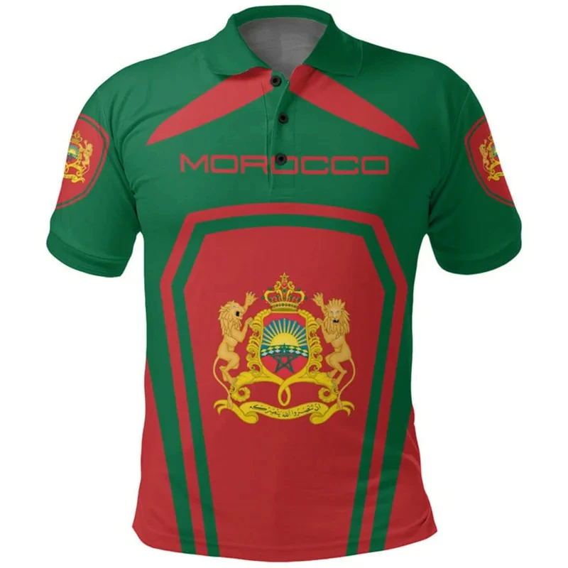 Morocco Polo Shirts Moroccan National Emblem Flag 3D Print Men Women Casual Oversized Short Sleeve Tshirt Tees Tops Clothing 4XL