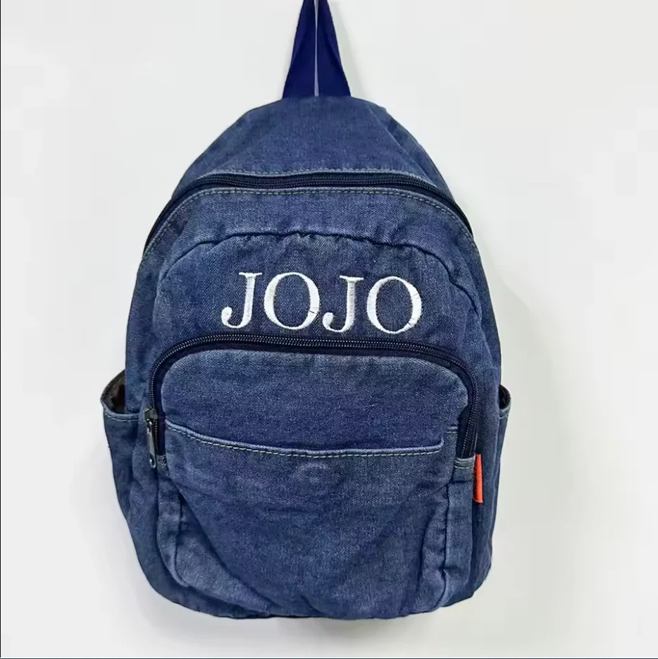 Women's Custom Embroidered Denim Backpack Personalized Student Shoulder Bag Simple Outgoing Small Design Unique Gift