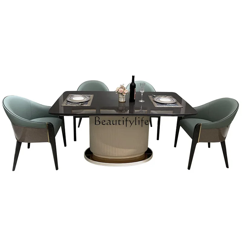 FG10Italian light luxury rectangular dining table and chair combination beech leather chair
