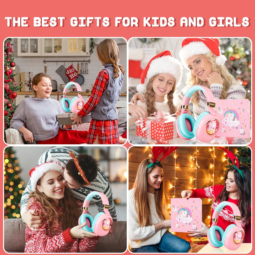 หูฟังสำหรับเด็กหูแมวน่ารักพร้อมไมค์ไฟ LED ชุดหูฟังบลูทูธสเตอริโอของลูกสาว Headphone anak perempuan สำหรับโรงเรียนของขวัญการเดินทางที่บ้าน