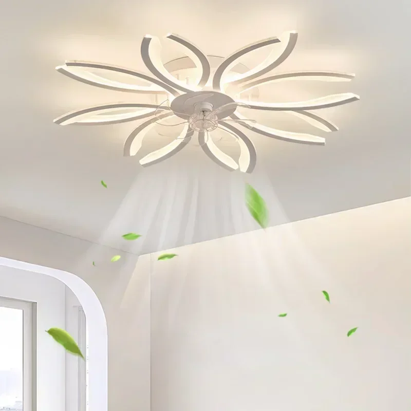 Imagem -03 - Ventiladores de Teto Elétricos com Luz Led Lâmpada Moderna Estilo Flor Pingente Inteligente Silencioso 110v 220v Nórdico Luxo Decoração do Quarto