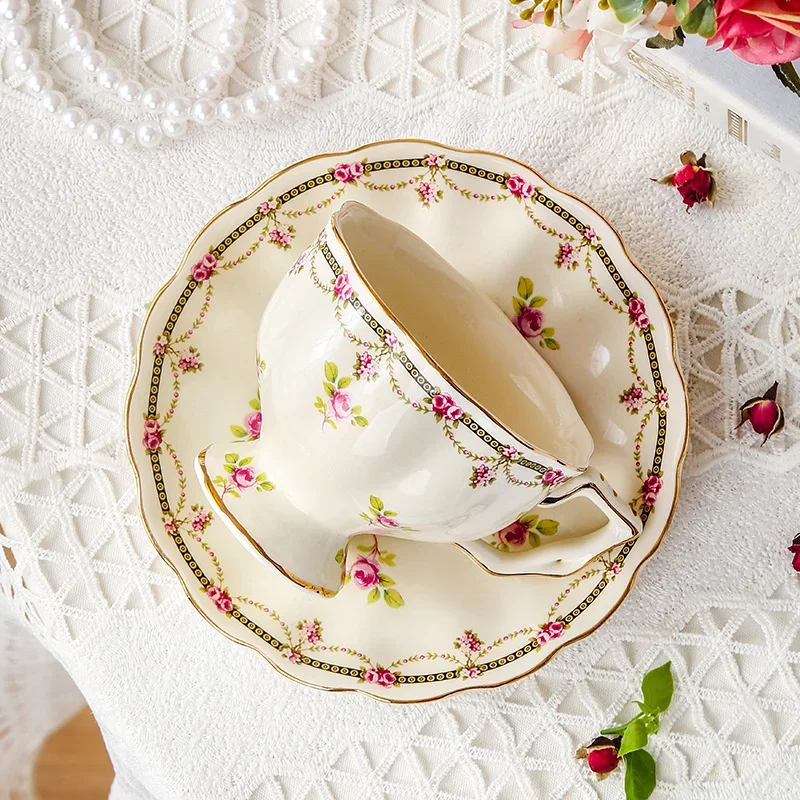 Pastoral Retro Teapot for Tea, European Ceramic Cup and Dish Set, Tracing Gold Coffee Cup for Afternoon Tea, Tea Set