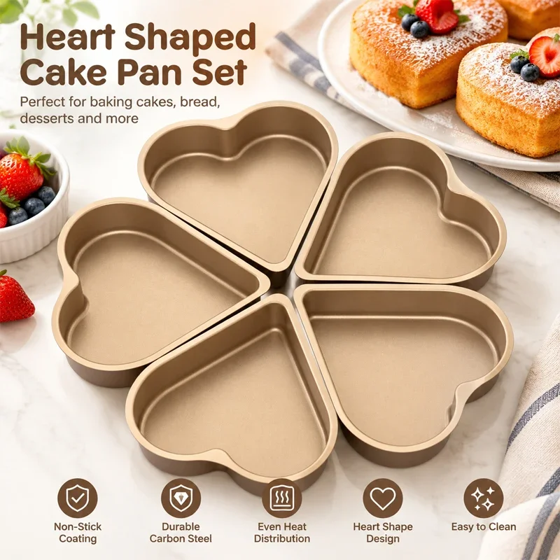 Mini Heart Shaped Cake Mold Nonstick Pudding Mousse Pastry Baking Pan Mould Reusable Chocolate Cake Cup Kitchen Bakeware