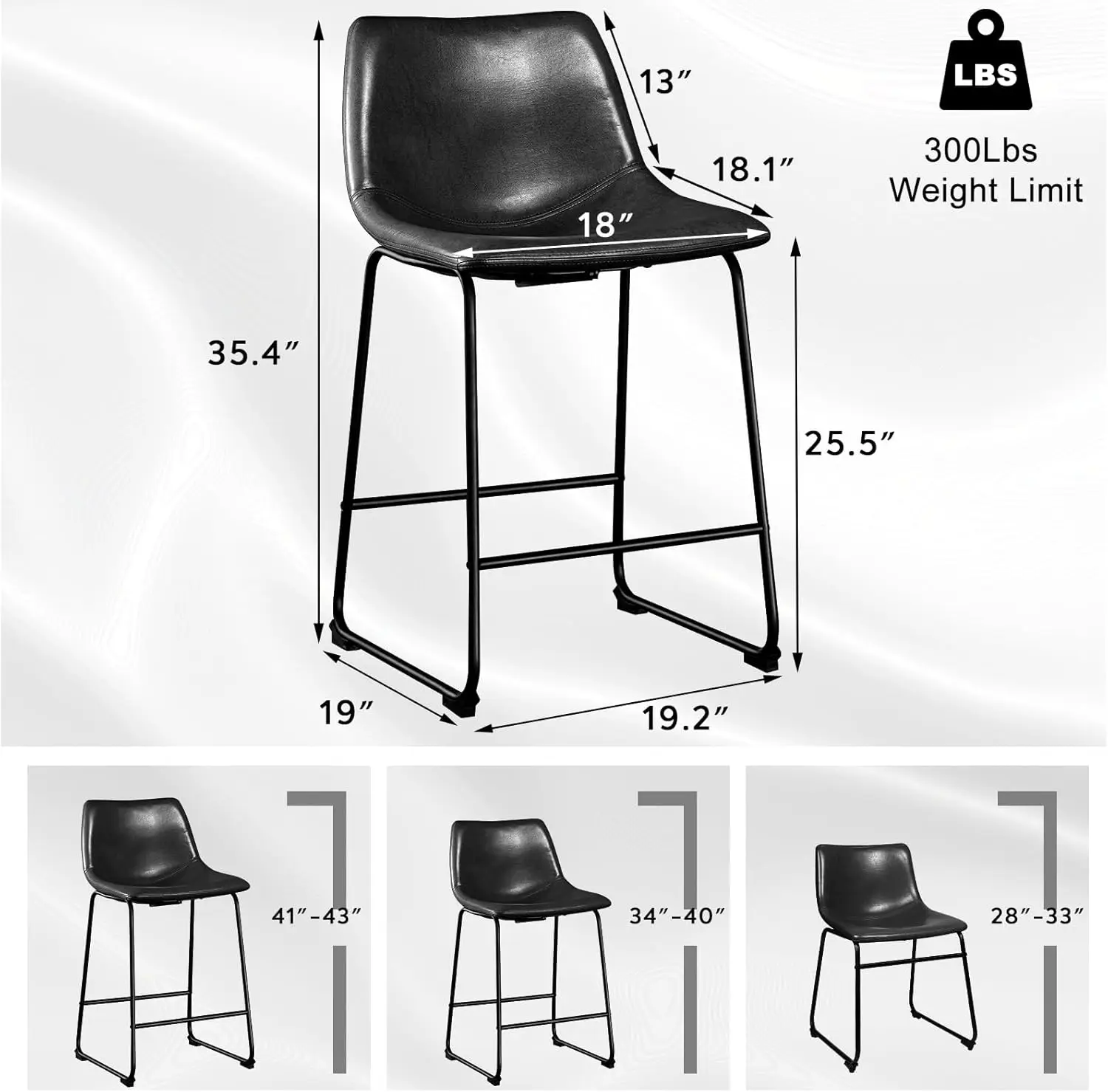 26 inch Bar Stools Set of 4 Modern Counter Height Bar Stools Faux Leather Barstool with Back and Metal Leg Armless Dining Chairs