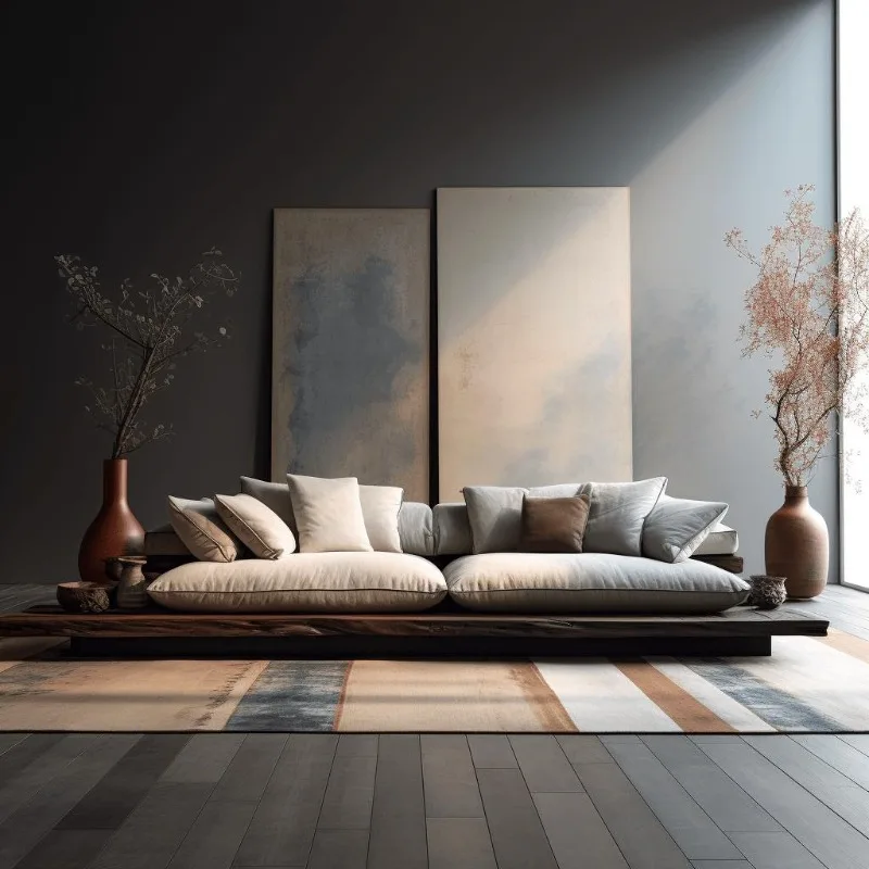 wood sofa living room full solid wood atmosphere three-person modern simple wabi sabi wind straight row four-person wooden sofa